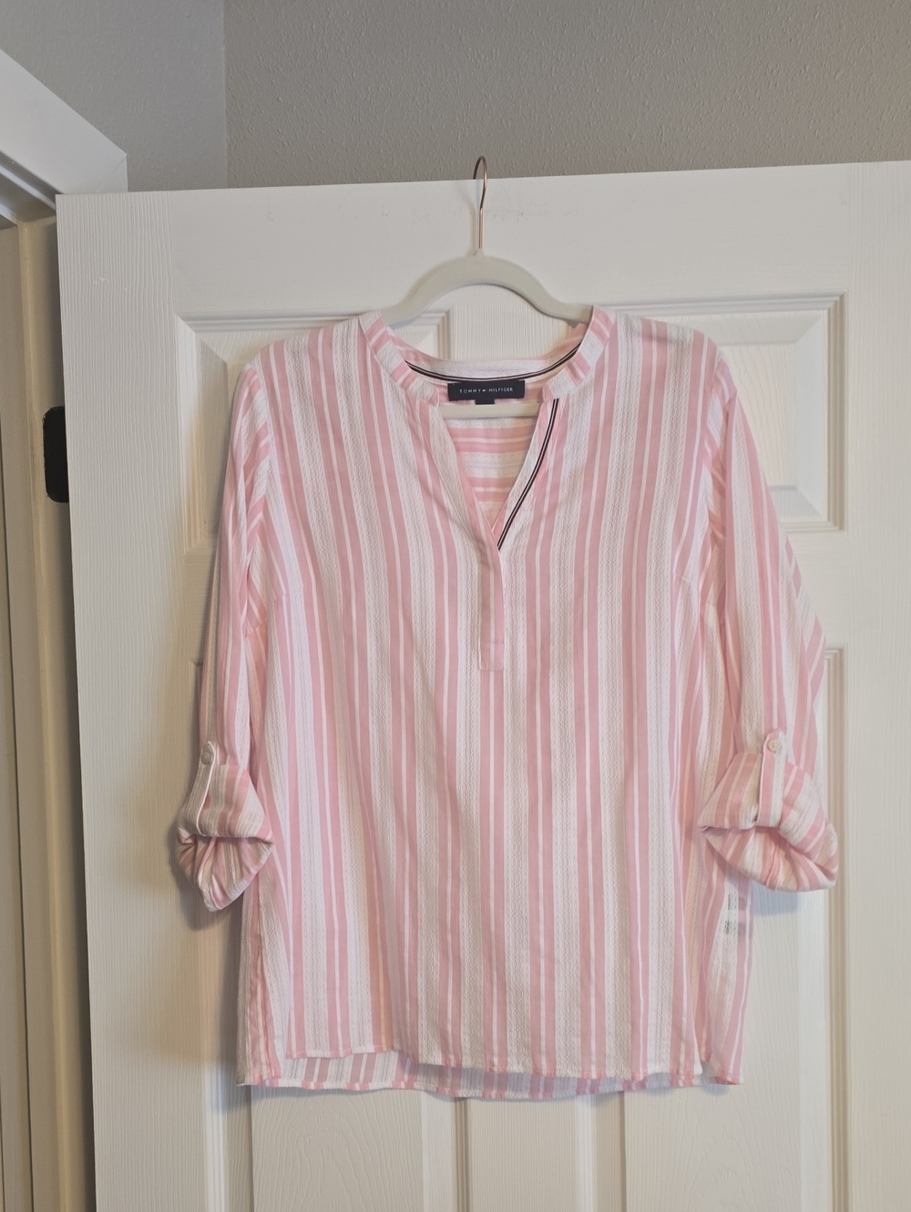 Tommy Hilfiger Pink and White Striped V-Notch Tunic